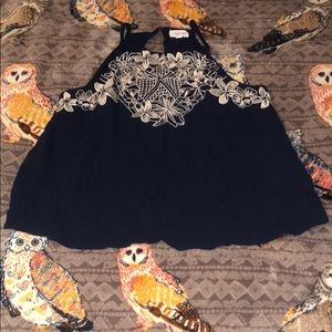 Blue and White Floral Tank Top Blouse